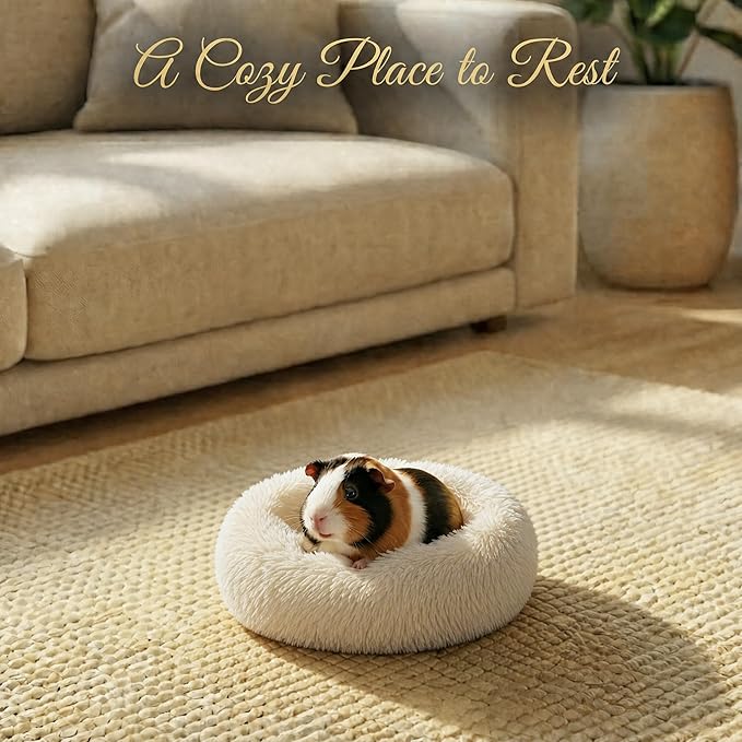 Guinea Pig Bed 11.8 Inch for Small Animal,Washable Small Animal Beds,Hideout Soft & Comfortable Donut Bed for Dwarf Rabbits/Hamster/Hedgehog/Ferrets,Beige