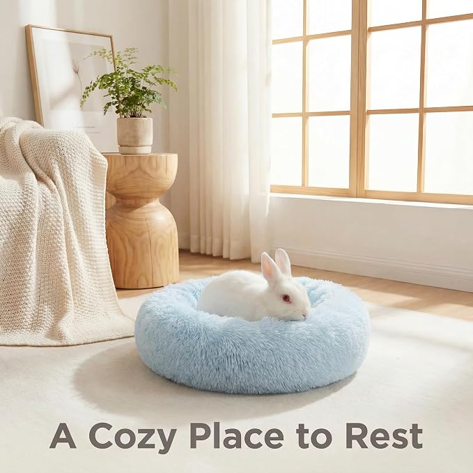 Guinea Pig Bed 11.8 Inch for Small Animal,Washable Small Animal Beds,Hideout Soft & Comfortable Donut Bed for Dwarf Rabbits/Hamster/Hedgehog/Ferrets,Blue and White
