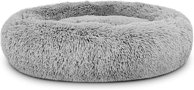The Dog’s Bed Calming Donut Dog Bed, Plush Faux Fur Round Cuddler Nest – CertiPUR-Certified Foam, One-Piece Design, Raised Bolster – Medium (30"), Silver Grey