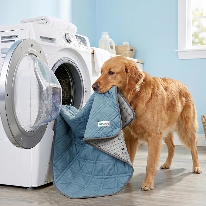 PetAmi Dog Cooling Mat, Waterproof Self Cooling Dog Pad with Non-Slip Backing, Q-Max >4.0 Pet Cooling Mat for Crate, Couch, Kennel & Car, Indoor Outdoor Summer Use, Light Blue, 29x40