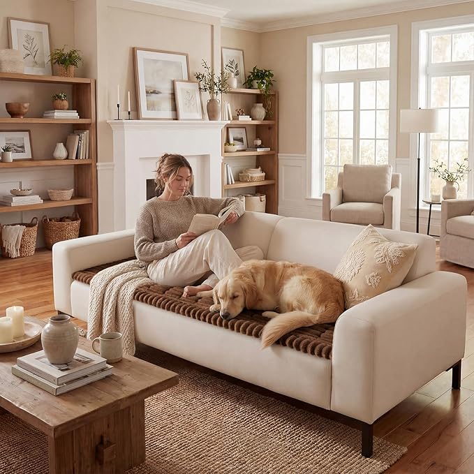 decorUhome Couch Cover for Dogs, Non-Slip Fuzzy Pet Sofa Cover for Seat, Backrest & Armrest, Soft Washable Pet-Friendly Sofa Protector, Brown, 27.6" x 27.6"