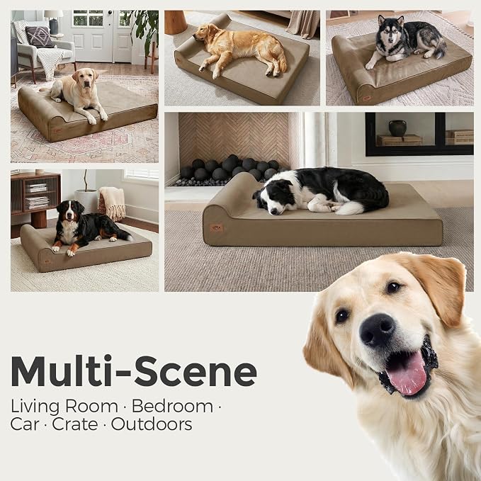 Sytopia XL 35D Memory Foam Dog Bed for Large Dogs – 7" Thick Orthopedic Pet Couch for Seniors and Big Breeds up to 120 Pounds, with Water-Resistant Liner & Washable Cover, Brown