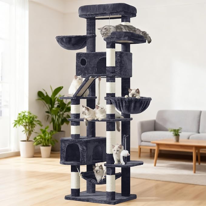 Gitelsnour Cat Tree for Large Cats, 78.7"(200cm) Tall Cat Tower for Indoor Cats Multiple Cats with Large Top Perch, Cat Condo, Cat Hammcok, Cat Scratching Post, Dark Gray GCT031G