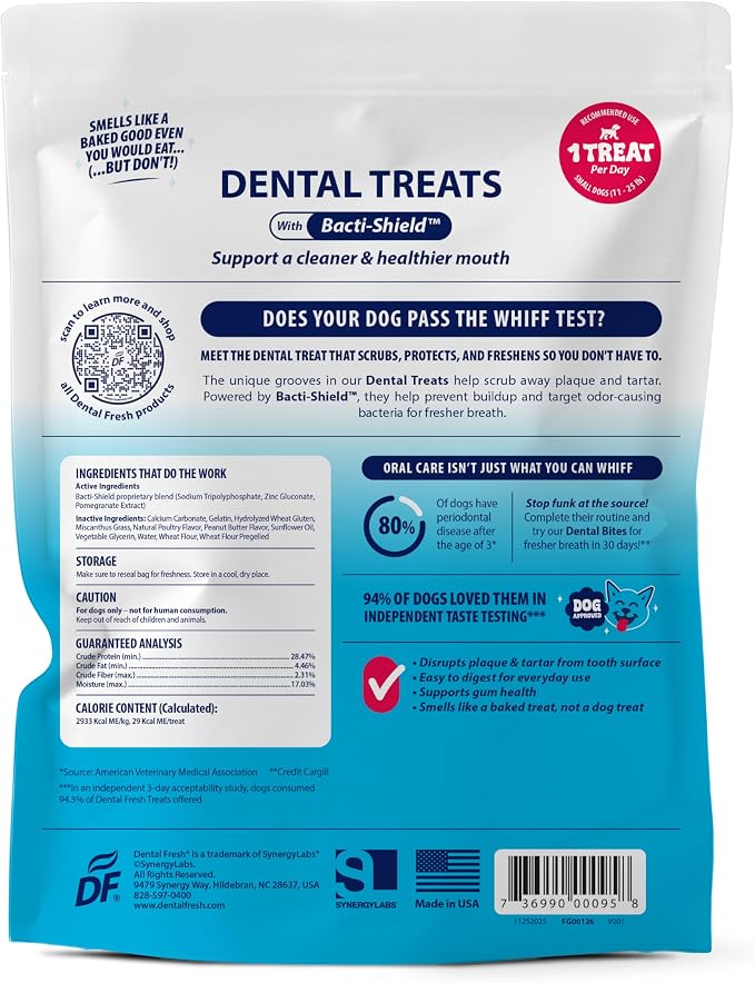 Dental Fresh Dental Treats for Small Dogs, Vet-Formulated Teeth Cleaning Dental Sticks to Help Reduce Plaque and Tartar and Freshen Breath, 45 Count Brush Free Dental Chews for Dogs 11 to 25 lbs