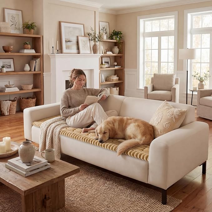 decorUhome Couch Cover for Dogs, Non-Slip Fuzzy Pet Sofa Cover for Seat, Backrest & Armrest, Soft Washable Pet-Friendly Sofa Protector, Camel, 27.6" x 27.6"