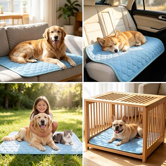 SISROL Cooling Mat for Dogs & Cats, Q-Max>0.5 Arc-Chill Fabric Washable Non-Slip Pet Cooling Pad, Thickened Portable Cooling Bed Mats for Indoor & Outdoor, Small Medium Large Pets