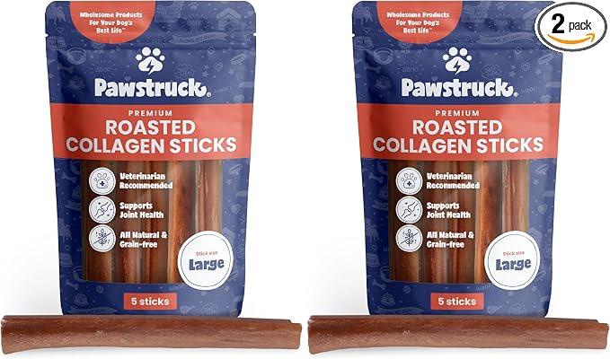 Pawstruck All Natural 11-12" Roasted Collagen Sticks for Dogs – Low Odor & Long-Lasting Bully Stick & Rawhide Alternative, Single Ingredient, Vet Approved – 5 Count (Pack of 2)