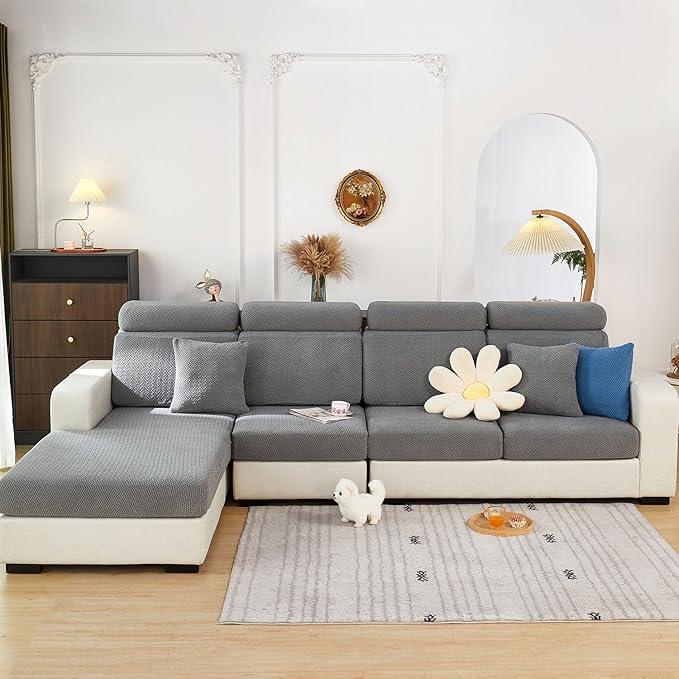 Sofa Covers Couch Covers for Sofa Pet Friendly Couch Cushion Covers Universal Sofa Covers Washable Stretch Slipcovers for Sectional Sofa (Texture Gray,Extra Large Single Seat Cover)