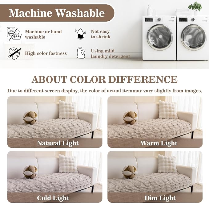 MYSKY HOME 100% Waterproof Couch Cover for Dogs, Plush Pet Couch Covers for Sofa Washable, Couch Covers for 3 Cushion Sofa Pet Friendly, Non-Slip Durable Sofa Cover Slipcover Protector, Khaki, 35"x71"