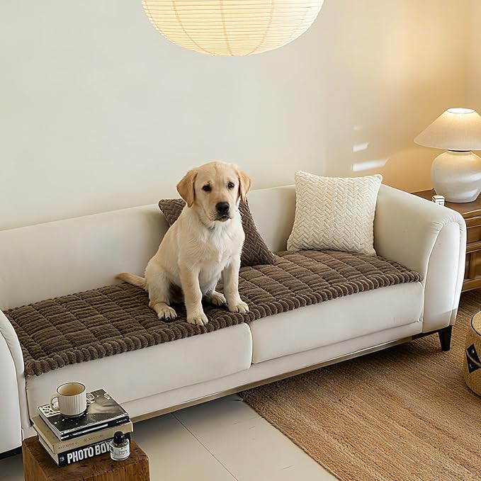 Linear Grid Couch Cover for Dogs Non Slip - Thick Wear-Resistant Pet Sofa Protector for 3 Cushion Couch Large Silicone Particles Washable Furniture Mat for Dogs Cats Sectional