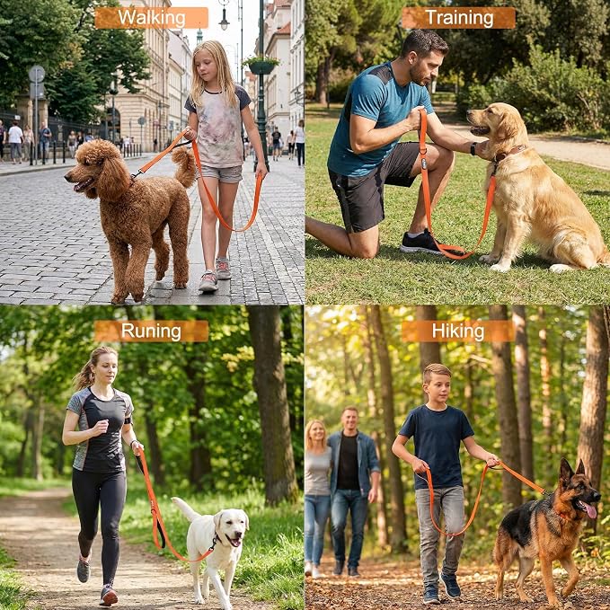 Heavy Duty Dog Leash with 2 Comfortable Padded Handles, 6FT Traffic Handle Extra Control, Highly Reflective Threads Leash for Small/Medium/Large Dogs (Orange)
