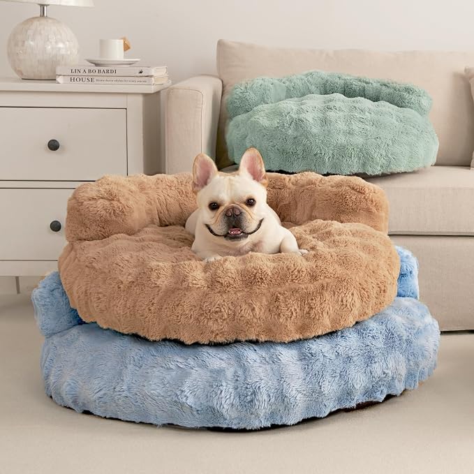 EHEYCIGA Dog Bed Medium Size Dog, Fluffy Small Dog Couch with Removable Washable Cover, Bolster Pet Sofa, Waterproof and Non-Slip, 30" x 30"x 8.5", Camel