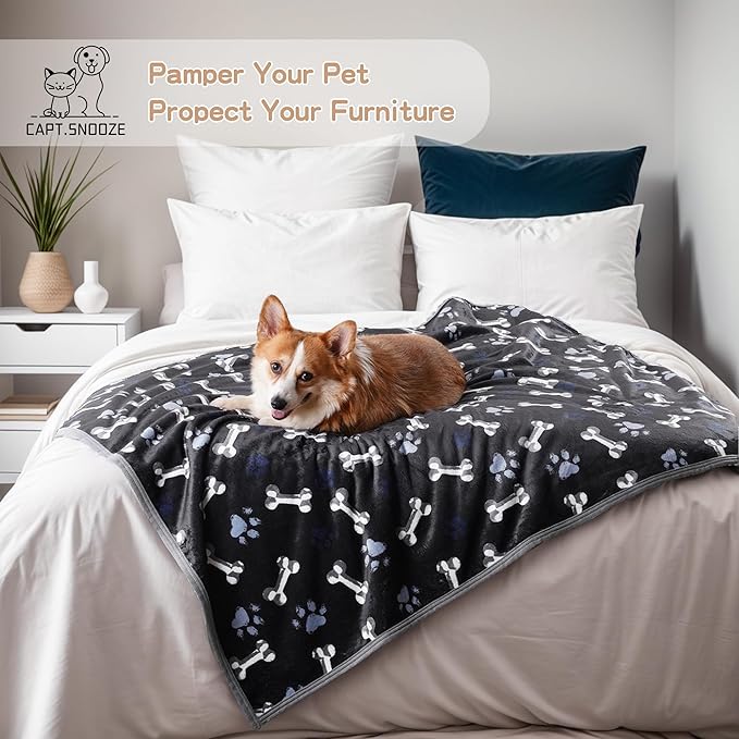 Waterproof Dog Blankets Pet Blanket 60"x80", Soft Fluffy Sofa Car Bed Protector, Reversible Sherpa Fleece Dog Blanket for Large Dogs(Navy Paws)