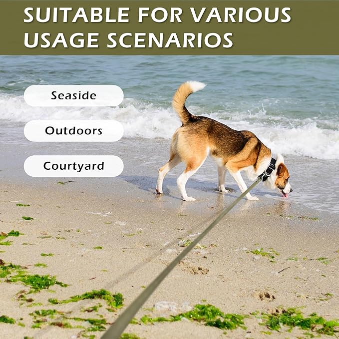 WOLFONE Waterproof PVC Dog Leash Long Training Lead 33FT Heavy Duty Tangle-Free Nylon Core Easy Clean Rubber Coated Leash for Small Medium Large Dogs Outdoor Training