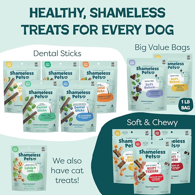 Shameless Pets Soft-Baked Dog Treats - Bananas for Bacon, Grain-Free Snacks for Medium & Large Dogs, Natural & Healthy Doggy Chews with Omega 3 & 6, Treats for Older & Senior Dogs, Made in USA