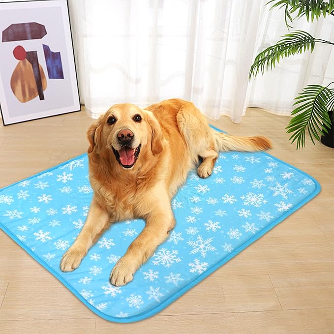 NACOCO Summer Pet Cooling Mat - Cat Dog Cushion Pad Sleeping Cool Snowflake Comfortable Soft for Pets Kids and Adults (Blue Snowflake, L)