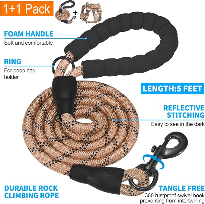 Beebiepet Heavy Duty Tactical Dog Harness for Small Dogs, No Pull Adjustable Pet Harness Reflective Service Training Easy Control Pet Vest Military K9 Working Dog Harnesses- Medium, Desert Camo