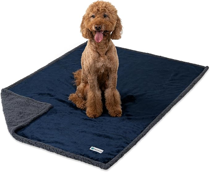 PetAmi Waterproof Dog Blanket for Couch, Extra Large 80x60, Pee Proof Sherpa Fleece Reversible Pet Throw, Furniture Protector for Bed Sofa Crate Kennel, Soft Washable Cover for Dog Cat, Blue Grey