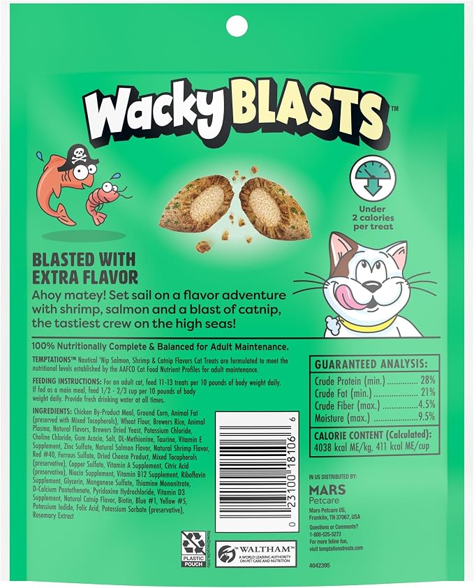 Temptations Wacky Blasts Cat Treats, Nautical ‘Nip Flavor, 6.3 oz. Pouch (Pack of 10)