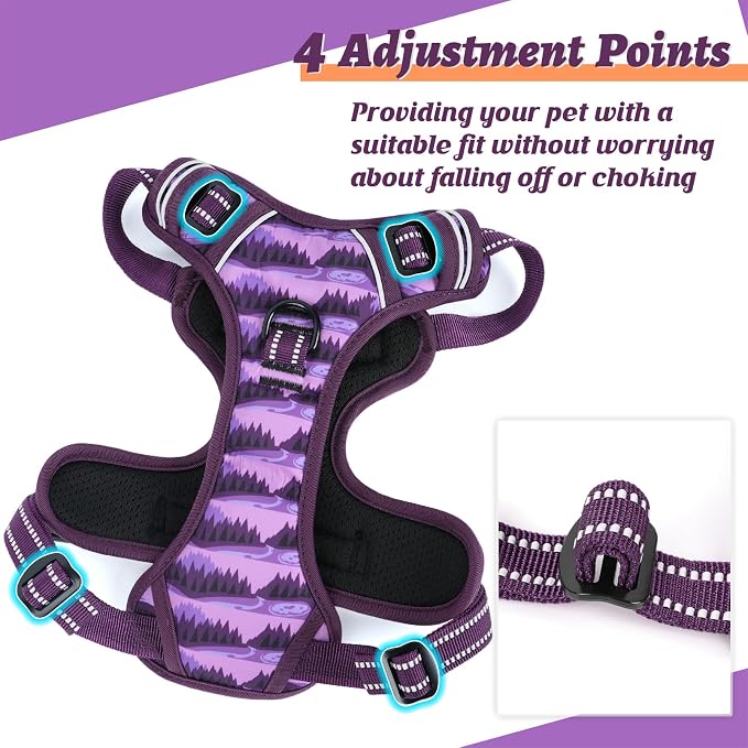 HEELE Dog Harness, No Pull Adjustable Padded Reflective Harness for Small Medium Large Dogs with Handle for Walking Training, Moon Night, XL