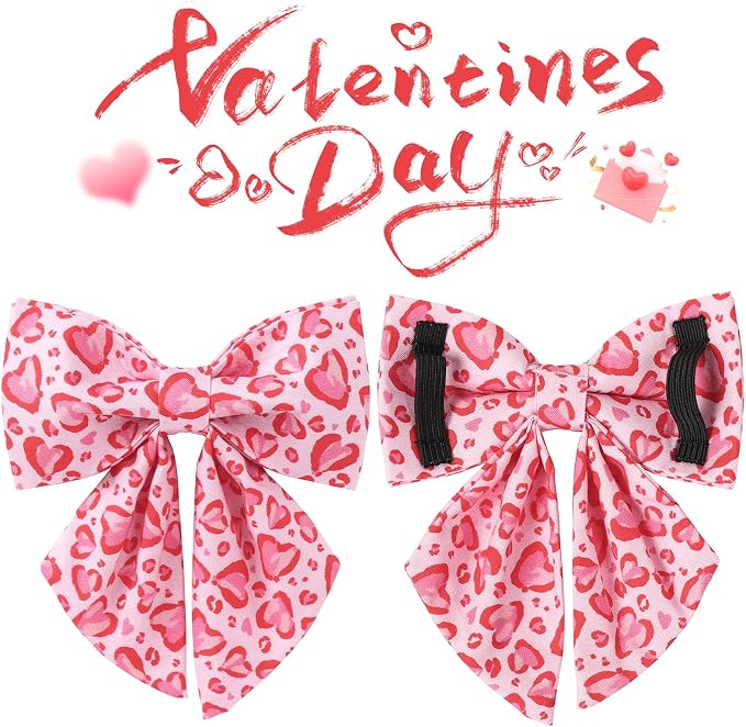 Valentine’s Day Dog Collar with Bow Tie, Pink Heart Bowtie Collar with Metal Buckle, Valentine’s Day Gift Pet Collar for Puppy Girl Boy Dog or Cat, Wedding Dog Collar, M, Neck 13.5-22in
