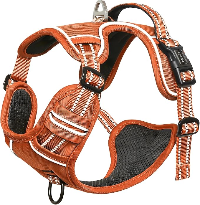 HEELE Dog Harness for Large Dogs No Pull Dog Vest Harness for Large Dog with Soft Padded Handle Reflective for Outdoor Training, Pumpkin Orange, L