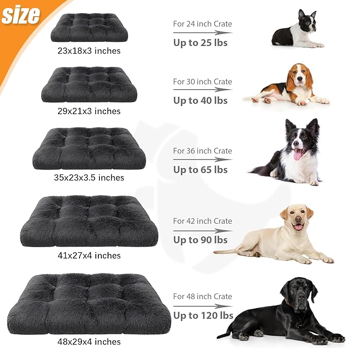KSIIA Dog Crate Bed Washable Dog Beds for Large Dogs Deluxe Plush Fluffy Comfy Thick Kennel Pad Anti-Slip & Anti-Scratch Pet Sleeping Mat, 35 x 23 Inch, Dark Gray