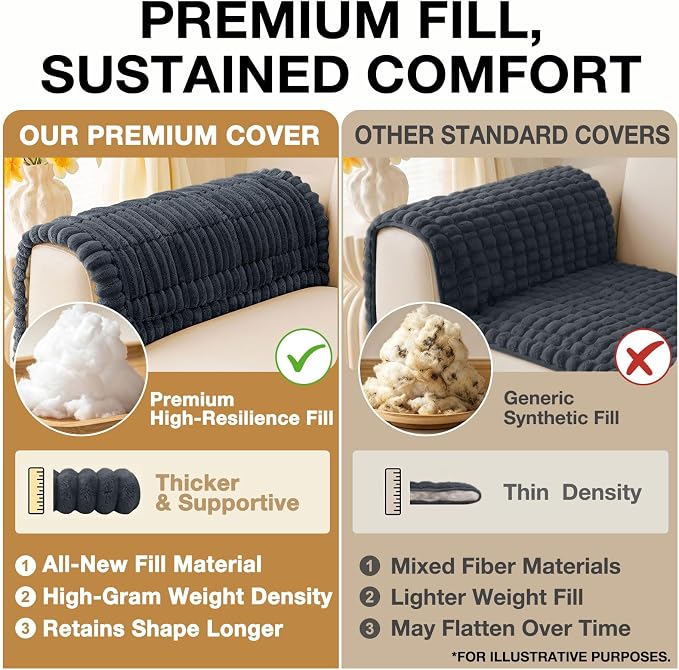 hyha Couch Cover for Dogs Washable, Non Slip Thick Flannel Sofa Protector, Pet Friendly Plush Furniture Cover for Sectional Sofa & Loveseat (Charcoal Grey, 27.6" x 47")