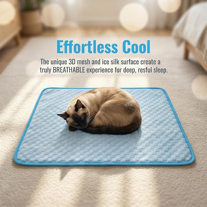 Dog Cooling Mat for Large Dogs 31"x23", Non-Slip Washable Ice Silk Cool Pad for Pets Up to 33 lbs, Rugged Self-Cooling Pet Bed for Indoor & Outdoor Summer Use, Blue