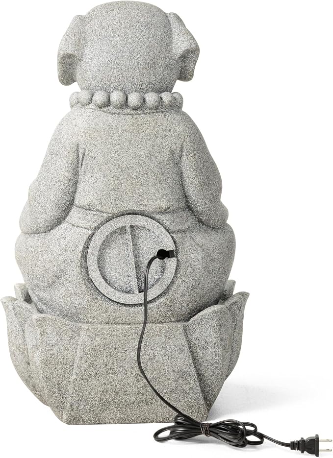 Glitzhome Water Fountain Outdoor, Outdoor Fountain with Lights&Pump, 22" H 2-Tiered Concrete Dog Statue Zen-Style Water Fountain Polyresin Water Feature for Home Patio Garden Backyard Decor