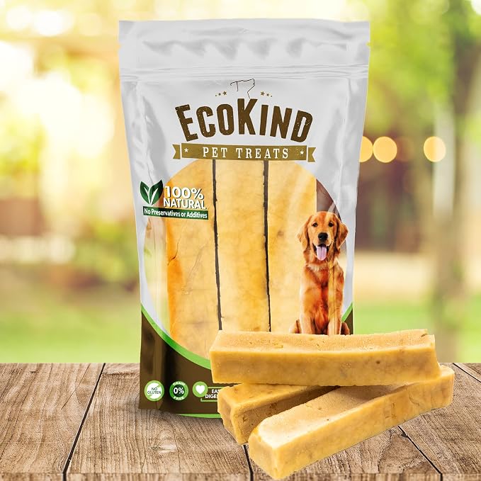 EcoKind Yak Cheese Himalayan Dog Chews, Yak Chews for Large Dogs, Long Lasting Bone for Aggressive Chewers, 4 Ingredients, Natural High Protein Dog Treats, No Additives, Peanut Butter, Large - 3 Chews