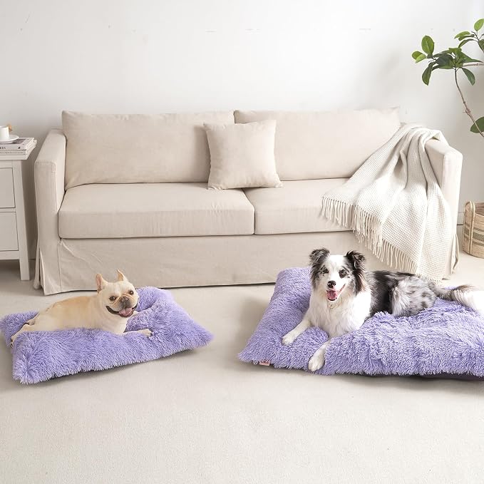 EHEYCIGA Fluffy Dog Crate Bed for Small Dogs, Plush Faux Fur Crate Pad, Calming Anti Anxiety Small Dog Bed, Washable Soft Warm Mat with Non-Slip Bottom, Purple