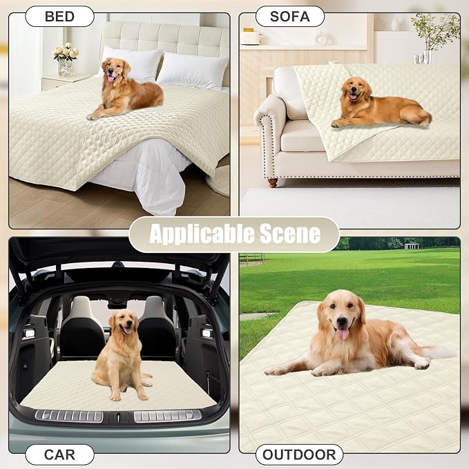 Smiry Waterproof Dog Bed Cover Pet Blanket, Soft Washable Dog Blanket for Furniture Bed Couch Sofa Reversible, Checkered (30"x53", Beige/Beige)