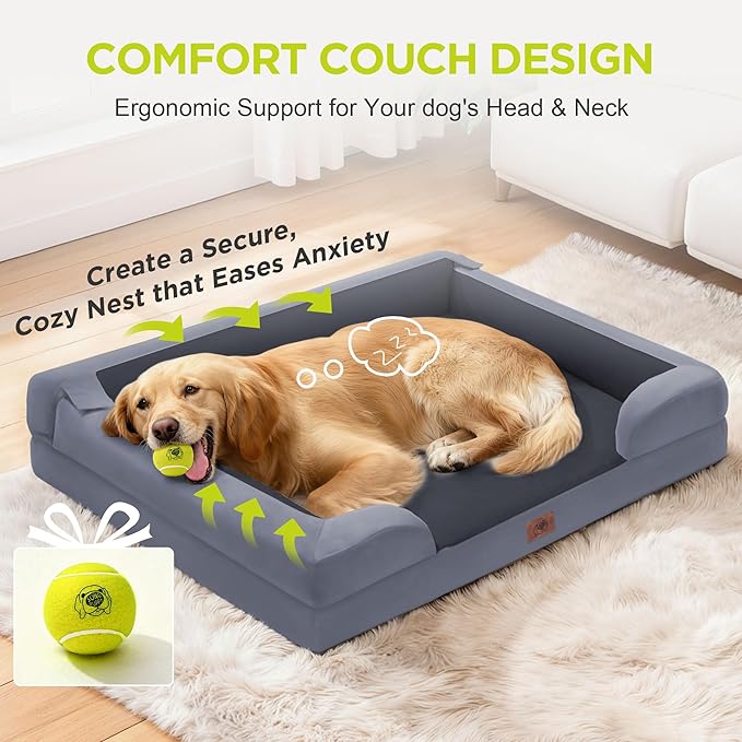 Extra Large Dog Bed - Orthopedic Pet Jumbo Bed for Big Dogs Waterproof Memory Foam Pet Couch Sofa Bolster with Removable Cover - 48 x 30