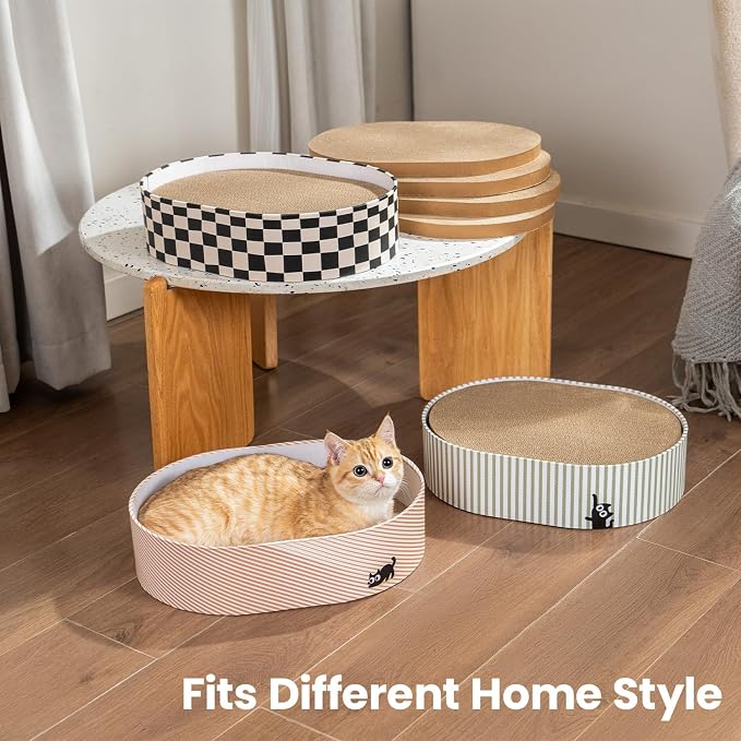 Conlun Cat Scratcher Box with 4 Cat Scratching Board Reversible Scratch Pad, Heavy Duty Corrugated Cardboard Pet Bed Lounger Kitty Scratchers for Indoor, Protects Furniture,Kittens Gifts-Large