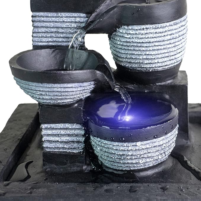 Ferrisland Tabletop Waterfall Fountain - 3-Step Modern Water Fountain with LED Light for Office Desktop Decor