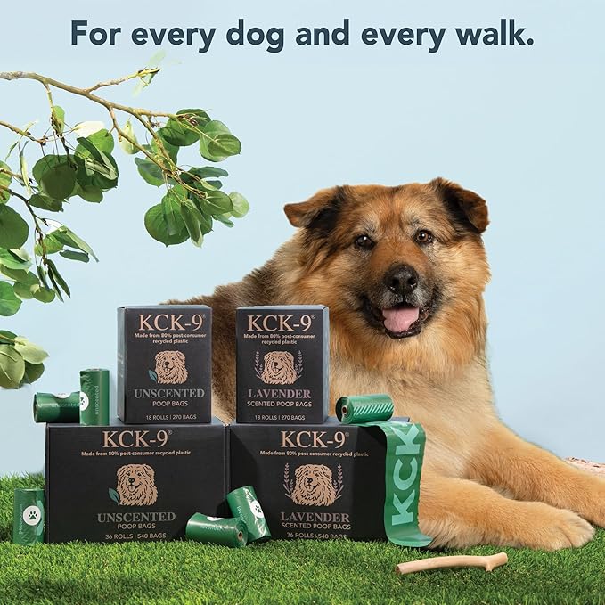 80% Recycled Plastic Dog Poop Bags – Extra Thick, Leak Proof Waste Bags, Big Dog Approved (Unscented, 270 Bags)