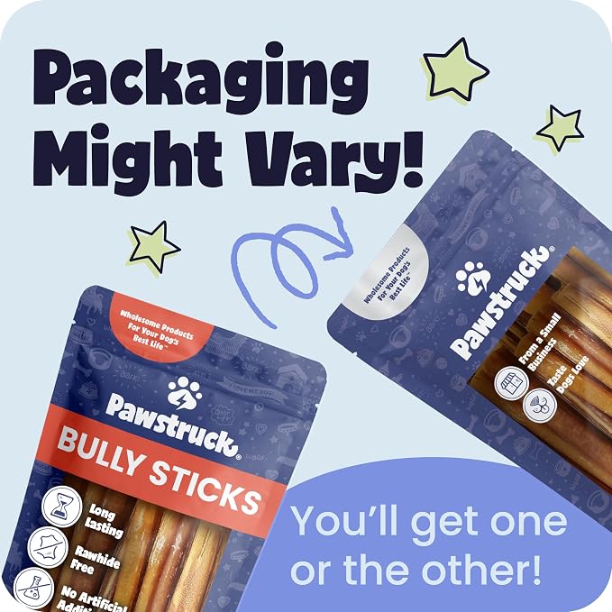 Pawstruck Natural 8–12" Bully Sticks for Dogs – Long-Lasting, Rawhide-Free, Low-Odor, Grain-Free Dental Chew Treat – Single Ingredient, 100% Real Beef – 1 lb Bag – Packaging May Vary
