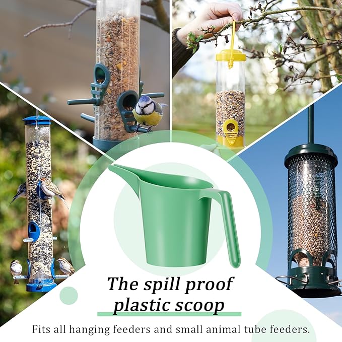 Relaxweex 2 Pcs Bird Seed Scoop, Pet Food Bird Seed Scoop Large Capacity Suitable Narrow Spout Suitable for Tube Feeders for Filling Avian Birds Feeders Small Animal Food(Green)