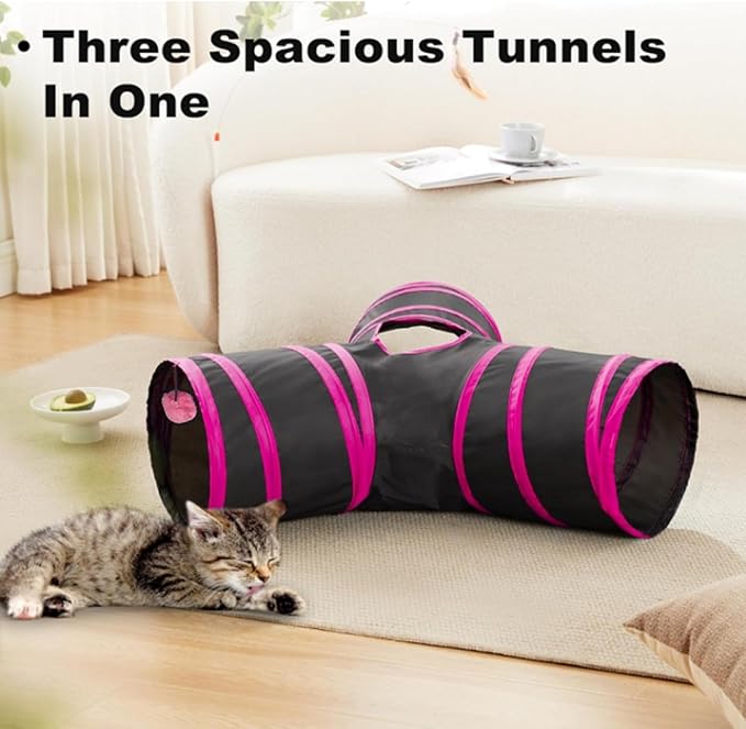 Pet Cat Tunnel Tube Cat Toys 3 Way Collapsible, Tunnels for Indoor Cats,Kitty Bored Peek Hole Toy Ball Cat, Puppy, Kitty, Kitten, Rabbit