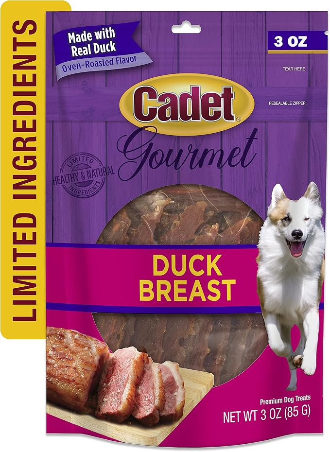 Cadet Gourmet Duck Jerky Dog Treats For Training - Healthy & Natural Dog Training Treats for Small & Large Breeds - Inspected & Tested in USA (3 oz.)