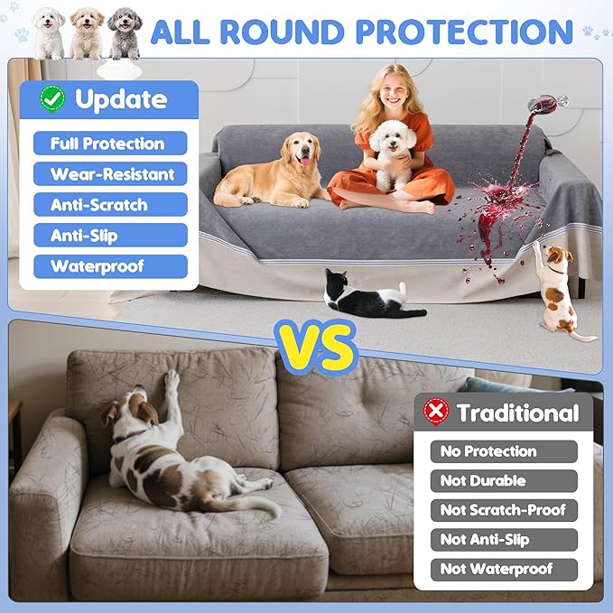 Loiion 100% Double-Sided Waterproof Dog Sofa Cover - Anti-Slip, Leakproof Couch Cover, Pet-Friendly Couch Protectors for Puppy, Large Dog, Kids and Pets 118"X91"