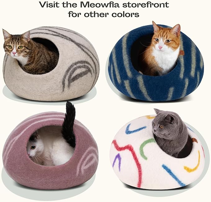 MEOWFIA Cat Cave – Premium Felt Cat Enclosure for Indoor Cats, Handmade Merino Wool (Beige, Medium)