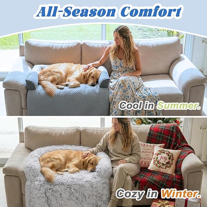 GGIB Cooling Dog Bed Mat with Bolster Pillow Washable Dog Couch Cover Breathable Summer Pet Couch Bed Protector Indoor(Extra Large, Cooling Grey)