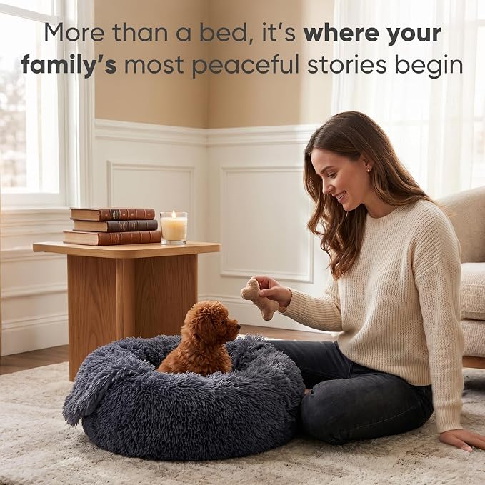 Himax Dog Beds for Small Dogs, Donut Dogs Beds with Blanket Attached, Calming Dog Bed Washable (20"/26"/35") Grey