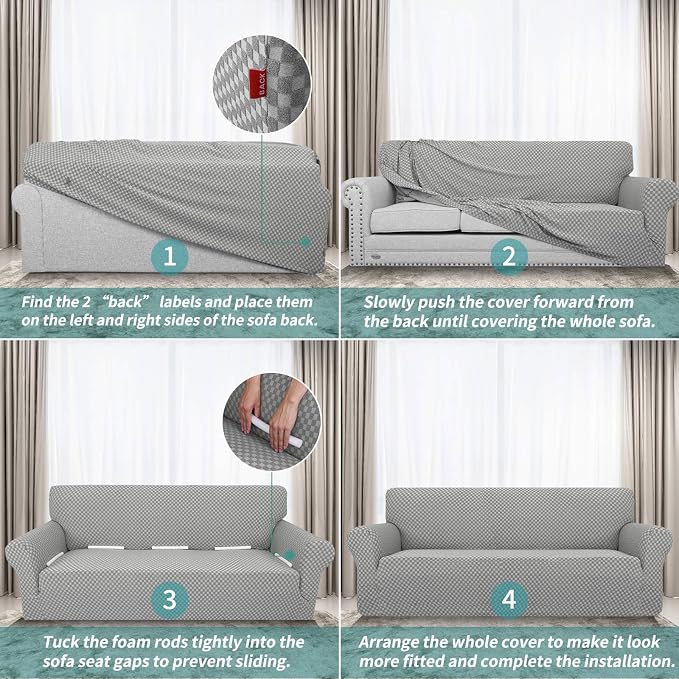 YEMYHOM Couch Cover Latest Jacquard Design High Stretch Extra Large Sofa Covers Pet Dog Cat Proof Oversized Slipcover Non Slip Magic Elastic Furniture Protector (X Large, Light Gray Checkered)