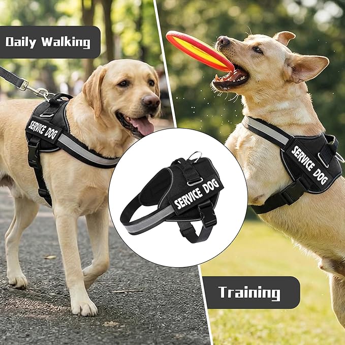 MUMUPET Service Dog Vest, No Pull Reflective Adjustable Harness with Handle, Soft Breathable Padding for Medium Dogs, 2 Removable Velcro Patches (Black, M)