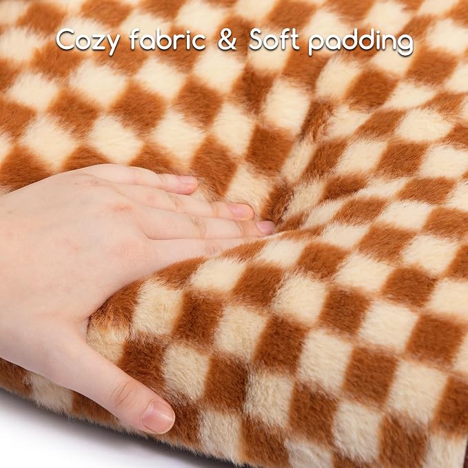 Hollypet Fluffy Dog Cat Bed Pet Couch Beds Plush Soft Warming Washable Puppy Bed for Small Medium Dogs and Large Cats, Brown and Light Yellow, 24" L x 18" W x 10" Th