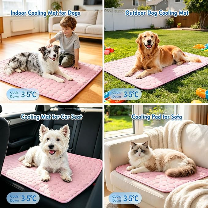 SOMOYA Dog Cooling Mat (Q-Max>0.4) Pet Cooling Pads Blanket Sleeping Kennel Mat,Ice Silk Cool Mat Pad Breathable Dog Bed Mats Beach for Large Dogs Cats (Pink, 27x39 in)