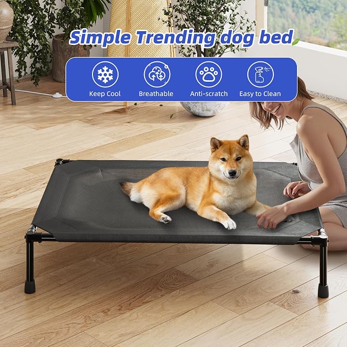 Simple Trending Elevated Dog Bed for Large Dogs, Waterproof Raised Dog Cot with Washable Mesh, Cooling Breathable Pet Bed for Outdoor, 42" x 31", Black